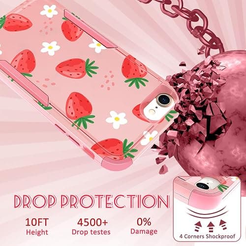 Plakill for iPhone SE Case 2020/2022/3rd Generation, for iPhone 8/7 Case, Heavy Duty Protective Strawberry Cute Phone Cover for Women Men Girls Boys Hard Cases for iPhone 7/8/SE thumbnail 3