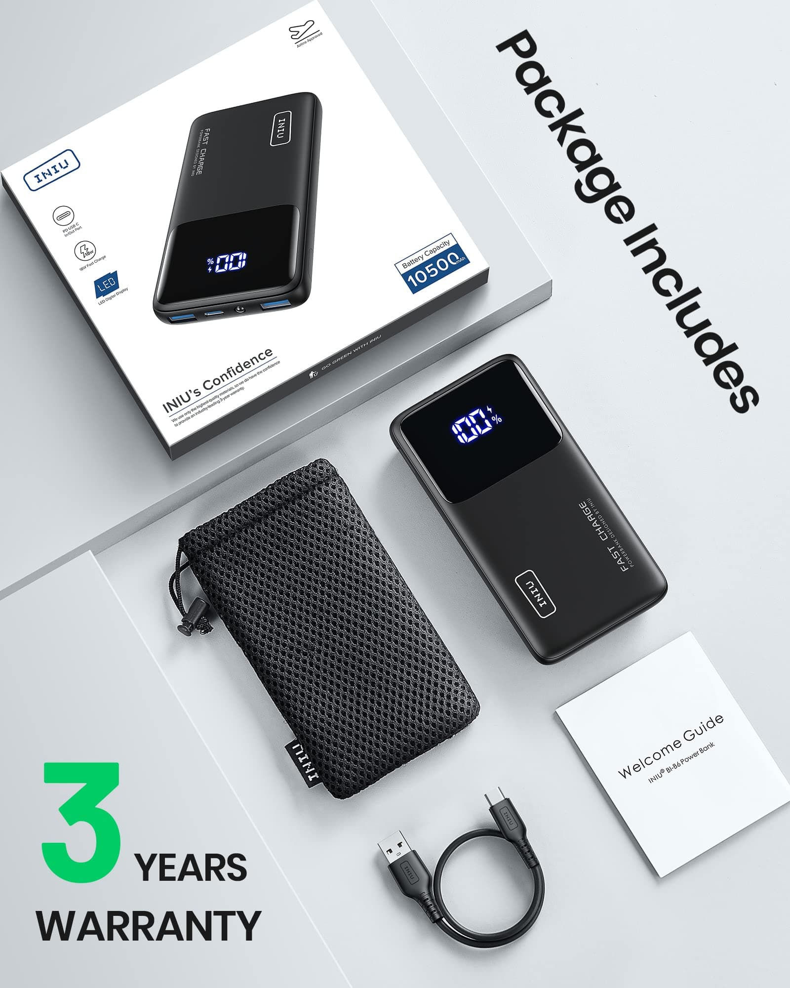 INIU 22.5W Power Bank, 10000mAh Slim USB C Portable Charger Fast Charging PD3.0 QC4.0, LED Display Battery Pack Portable for iPhone 14 13 12 11 X Pro Samsung S20 Google LG Xiaomi AirPods Switch iPad thumbnail 7