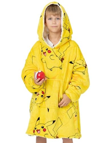Pokemon Kids Blanket Hoodie Oversized Double Lined Sherpa Fleece Yellow Or Red thumbnail 5