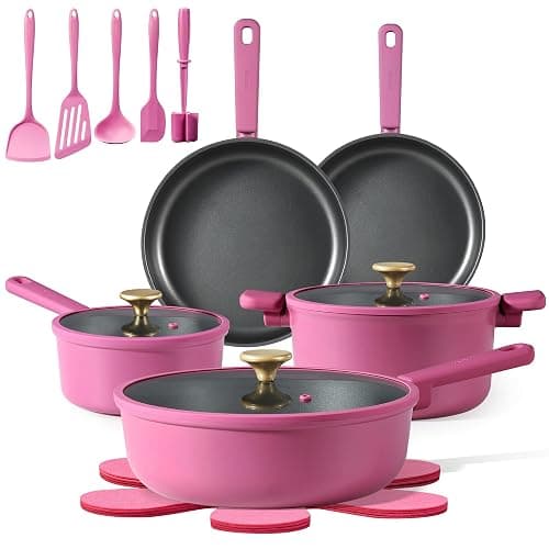 CAROTE Non Stick Pots and Pans Set, Cookware Sets Nonstick, Kitchen Cooking Set with Stay-Cool Handles,with Silicone Tools and Pot Protectors,17 Piece - Image 1