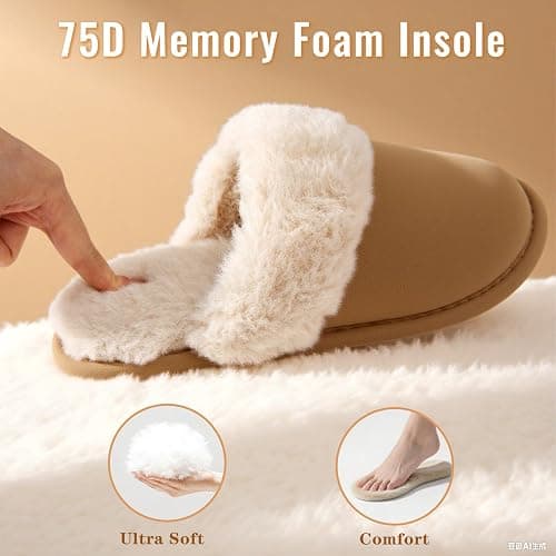 Women's Memory Foam Fuzzy Slippers Fluffy Plush Indoor Outdoor Non-Slip Thin Sole Winter House Shoes thumbnail 2