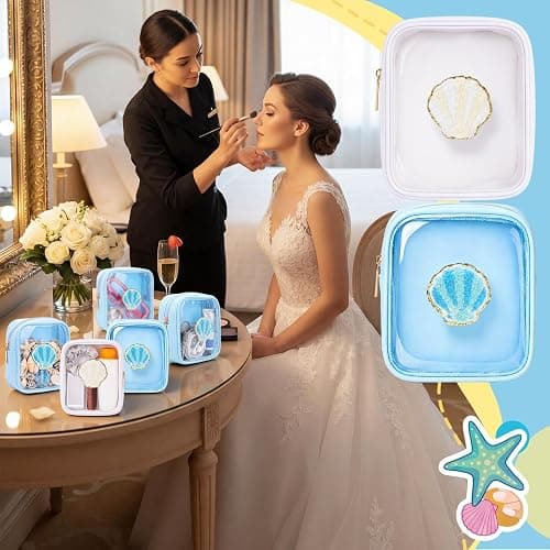 Sunnymove 8 Pcs Seashell Chenille Patches Bachelorette Party Decor Blue White Last Toast on The Coast Waterproof Clear Makeup Bag with Zipper Gifts Bridal Bag for Summer Beach Wedding Party thumbnail 6