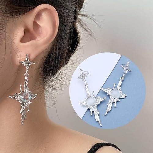 Wendalern Boho Stern Kreuz Ohrringe Mondstein Schmetterling Quaste Baumeln Ohrringe Silber Northstar Ohrstecker Unregelmäßig Lava Kreuz Aussage Ohrschmuck Y2k Schmuck Für Frauen thumbnail 3