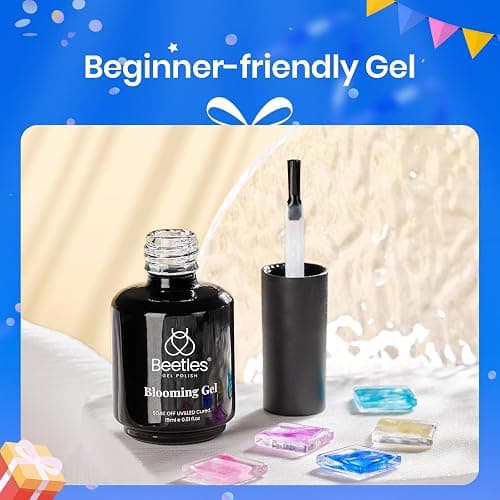 Beetles Blooming Gel & Base Top Coat Set, 3PCS 15ML Shine Finish Long Lasting No Wipe Top Coat Gel Nail Polish Base Spreading Marble Effect Soak off UV LED Nail Art Gifts for Women thumbnail 3