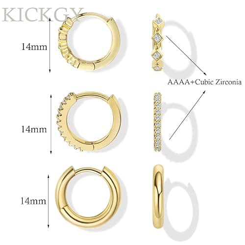 KICKGY Gold Hoop Earrings for Women Trendy, Dainty Gold Stud Earrings 14K Gold Plated CZ Huggie Hoop Earrings Set Small Dangle Earrings Cute Cartilage Earring Sets for Multiple Piercing Jewelry Gifts thumbnail 5