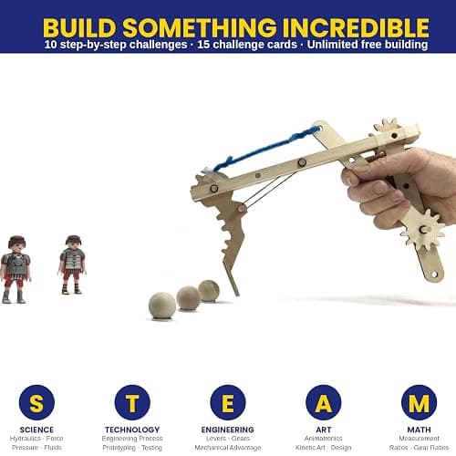 PATHFINDERS Engineering Maker Set — Real Wood STEM Building Kit | Hydraulics, Gears, Levers & Pulleys | 10 Challenges + 15 Challenge Cards | Ages 8+ thumbnail 6