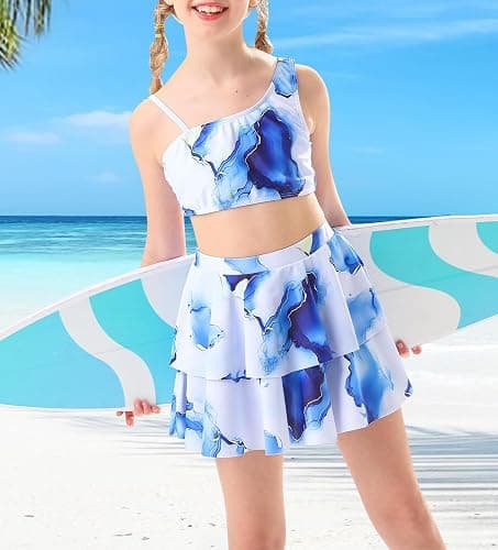 RAISEVERN Girls Swimsuit 3 Piece Bathing Suits Cute Quick Dry Bikini Tankini Sets with Cover Ups Beach Skirt for 5-12 Years thumbnail 5
