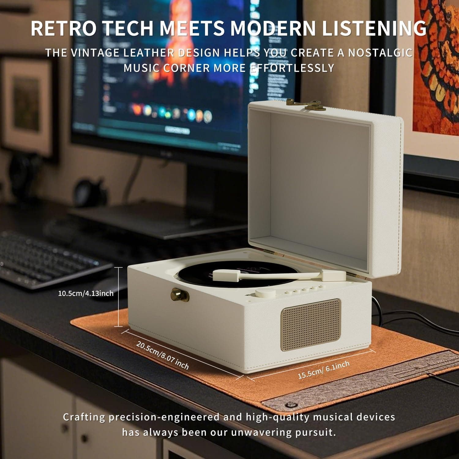 Yintiny Rechargeable Leather CD Player with Speakers, Bluetooth Transmitter, Festival Gift, BGM Player for Home Decor. thumbnail 3