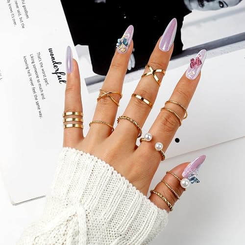 ONESING 18-31 Pcs Knuckle Rings for Women Stackable Rings Sets Vintage Joint Finger Rings Gold Rings Set for Women Men Hollow Carved Flowers Crystal Rings thumbnail 6