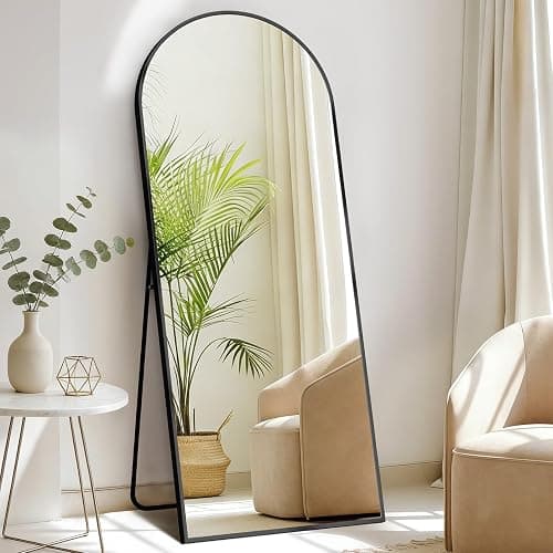 DUMOS Arched Full Length Mirror, 56"x21" Full Body Floor Standing Mirror with Aluminum Frame and Shatter Proorf Nano Glass, Modern Wall Hanging Leaning for Living Room, Home Decor, Black - Image 1