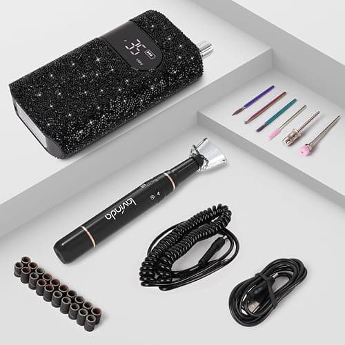 Lavinda Nail Drill Professional Electric Nail File, Black Rhinestone | 35000RPM, 10-12h Runtime, LED Display, Low-heat Coreless Motor, Shapes Acrylic/Gel Nails Manicure for Nail Technicians thumbnail 7