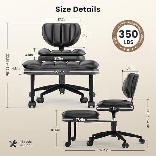 Cross Legged Office Chair, Ergonomic Cloud Criss Cross Desk Chair, Meditation Chair with Wheels, Height Adjustable Seat for ADHD, Wide Kneeling Chair with Back Support, Black thumbnail 2