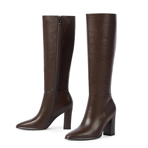 Easyfox Knee High Boots Women Pointed Toe Chunky Heel Fall Tall Boots Side Zipper Faux Leather Long Boots for Women thumbnail 5