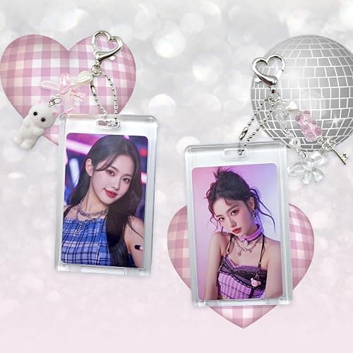 LQTIIITQL 2 Sets Photocard Holder with Cute Cat Keychain Transparent PhotoCard Holder Y2K Charm Holders Kawaii Photo Card Keychain Acrylic ID Bus Card Holders Y2K Accessories thumbnail 2