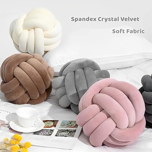 KEBAIHUA Knot Ball Pillows, Round Throw Pillow Cushion Home Decoration Soft Plush Pillow, Throw Knotted Ball Pillow Handmade Children Room Decoration Round Plush Toy Pillow (Leather Pink,8.5"/22cm) thumbnail 5