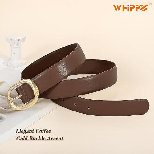 WHIPPY Leather Belts for Women Casual Waist Belt with Shiny Gold Buckle Fashion Ladies Belt for Jeans Pants Dresses thumbnail 2