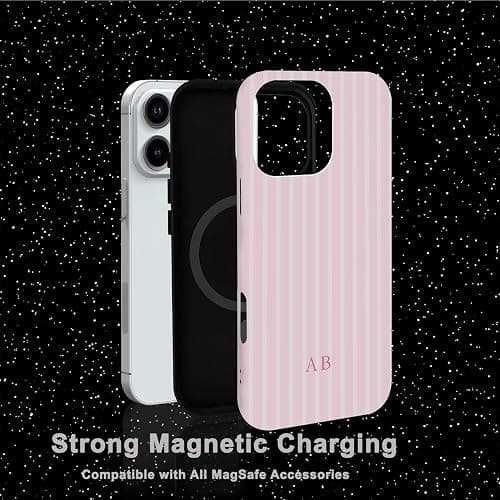 JACFLORAL Magnetic Shockproof Phone Case Compatible with iPhone 17/16/15/14/13/12/11, Custom Initial Letter Design, Minimalist Stripe Pattern Hard Back Cover for Women Men thumbnail 3