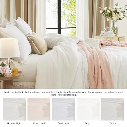 WRENSONGE Queen Comforter Set - 3 Pieces Prewashed White Comforter Soft Lightweight Bedding for All Seasons, Fluffy Down Alternative Comforter Queen Size with 2 Pillow Shams thumbnail 6