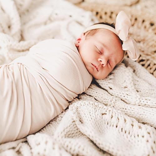 GRSSDER 3 Pack Newborn Swaddle Blankets for Girls, Ultra Soft Stretchy Jersey Knit Extra Large Size 33 x 44 Receiving Blankets for Easy Swaddling Baby Snug and Cozy thumbnail 3