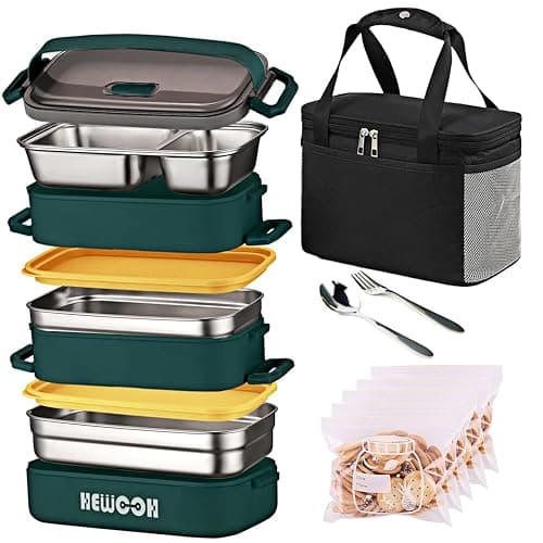 HEWOOH 1400ml Bento Box Adult Lunch Box - Two Layers Design, Microwave and Dishwasher Safe, Sturdy and Detachable.(Green double layer) - Image 1