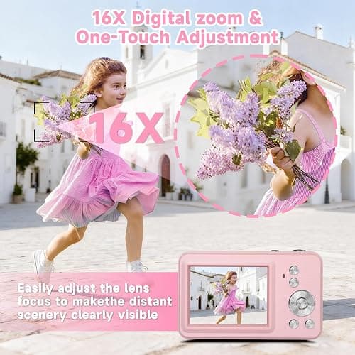 Digital Camera for Kids,1080P 48MP Point and Shoot Digital Cameras with 32GB Memory Card and 16X Digital Zoom Kids Camera, Compact Portable Small Gift for Boys Girls Teenager thumbnail 3