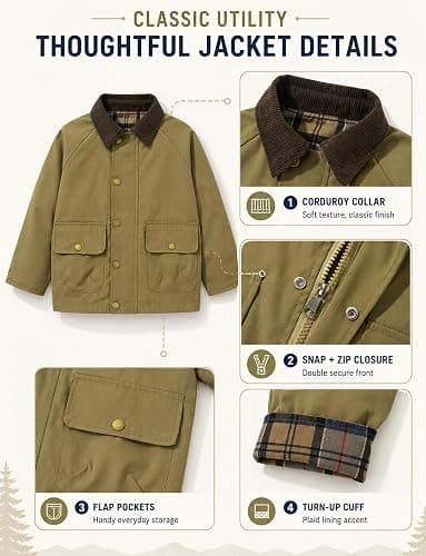 Happy Cherry Toddler Boy Spring Jacket Zipper Fall Winter Boys Vintage Jacket Corduroy Collar Inbreaker Outerwear with Pocket thumbnail 5