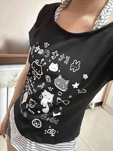 Kawaii Cutecore Harajuku Y2k 2000s Tops Summer Preppy Aesthetic Alt Goth Emo Short Sleeve Graphic Tees thumbnail 3