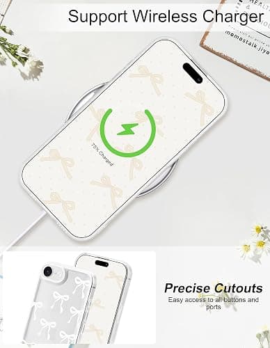 Jusy Compatible with iPhone 7/8/SE Bow Phone Case, Cute Clear Ribbon Bowknot Pattern Aesthetic Soft TPU Transparent Cases Protective Phone Cover for Women Girly - White thumbnail 5