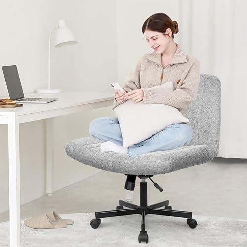 Orange Factory Criss Cross Chair Wheels Wide Cross Legged Office Desk Vanity Chair Comfy Fabric Armless Adjustable Swivel for Home Computer Task (Gray) thumbnail 3