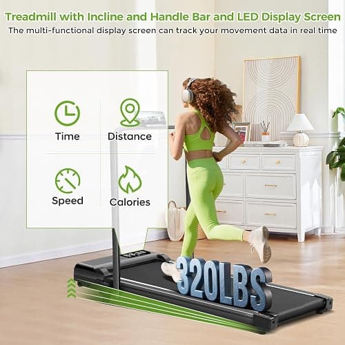 Walking Pad with Incline and Handle Bar, 3.0HP Portable Electric Compact Walking Pads Treadmills with Handles for Home Small Spaces, Small Treadmill with Incline, 320 lbs Capacity, 0.6-6.2MPH thumbnail 4