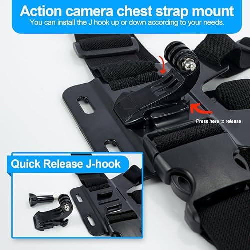 Waterproof Chest Mount, Harness, Strap, Compatible with Gopro Hero 13 12 11 10 9 8 7 6 5 4 3 / DJI, AKASO, Apeman, Apexcam & Most Action Cameras, Chest Strap +2 J-Hook, Thumbscrew & Storage Bag thumbnail 5