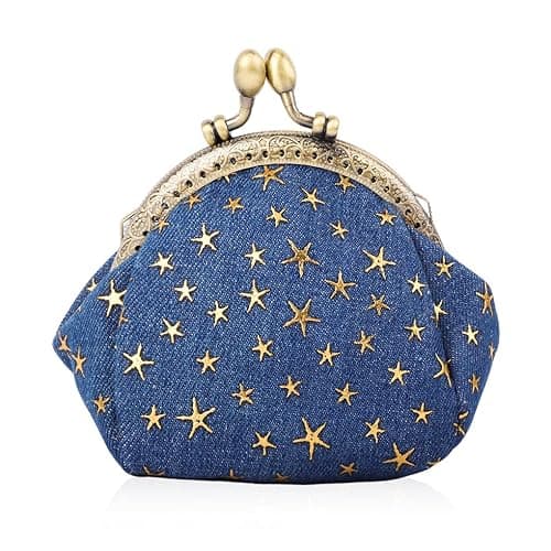 Oyachic Five Pointed Star Coin Purse,Denim Change Pouch,Wallets Buckle with Kisslock Clasp,Coin Holdr,Clutch Handbags for Women Ladies,Navy Blue - Image 1
