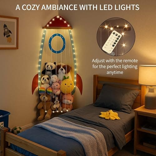 PUTSKA Corner Stuffed Animal Storage Organizer - Stuffed Animal Holder, Stuffy Storage, Space-Saving Plushies and Toy Corner Organizer for Kids Room - Spaceship thumbnail 4