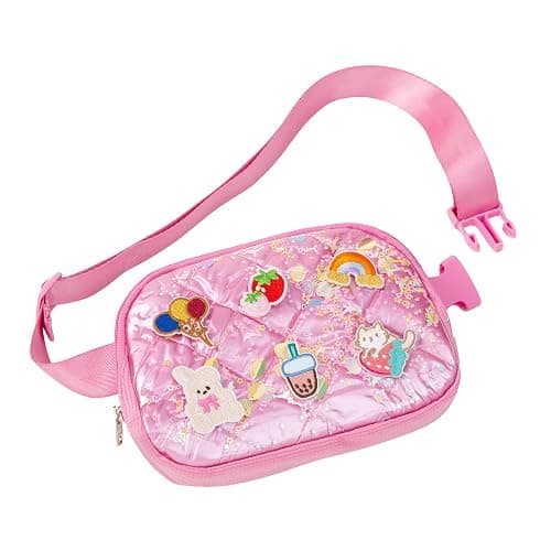 Cute Diy Pink Waist Fanny Pack for Girls, Crossbody Bag Purse Belt Bag,Dance Recital Birthday Gifts for 3 4 5 6 7 8 9 10 11 12 Year Old Kids. (912Rose red) - Image 1