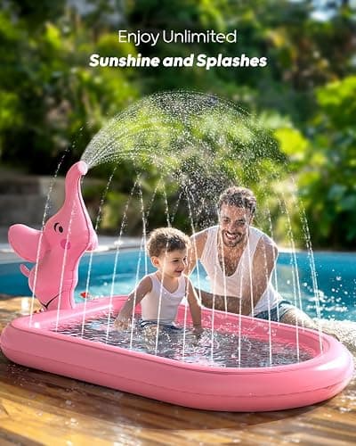 QPAU Splash Pads for Toddlers 1-3, Pink Elephant Toy Splash Pad for Kids, Outdoor Play Mat for Babies, Inflatable Sprinkler Pool for Birthday Girl Gifts 1 Year Old Girl thumbnail 4