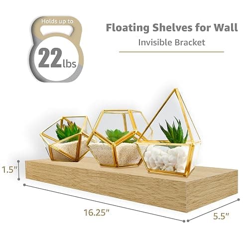 Sorbus Floating Shelves for Wall – 16 Inch Floating Shelf for Kitchen, Bedroom, Living Room, Bathroom, Home & Wall Decor - Mounted Bathroom Shelves with Invisible Brackets (Maple Wood, 4 Pack) thumbnail 3