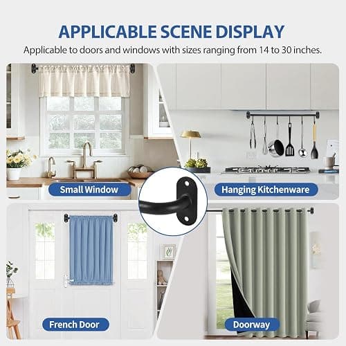 2 Pack French Door Curtain Rod, Sash Curtain Rod Adjustable 18-32in, Black | 3/8in Wrap Around Metal Cafe Curtain Rod Mount With Screws, Supports Up To 20 lb for French Doors, Windows and Sidelights thumbnail 6