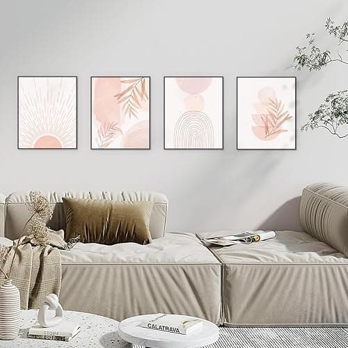 PLKMN Pink Boho Wall Art Prints Set of 4, Abstract Sun Wall Decor Aesthetic, Watercolor Pictures Neutral Pink Prints Decor for Living Room Bedroom Home, 8x10 Prints Unframed Art thumbnail 5