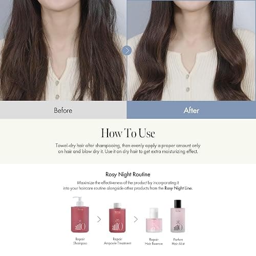 ANILLO Rosy Night Repair Hair Essence with Damask Rose Extract, Rosehip Oil, Peptide Complex for Dry, Damaged, Frizzy Hair - Musky Floral Scent, Vegan, Paraben-Free 50ml / 1.69 fl. Oz thumbnail 6