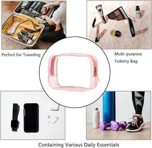 Buminee Clear Pouch Small, 6.6"x2.3"x4.7" Size TSA Approved Toiletry Bag, Travel Bags for Toiletries, Cosmetic Bag for Women and Men - 1 Pack Pink thumbnail 5