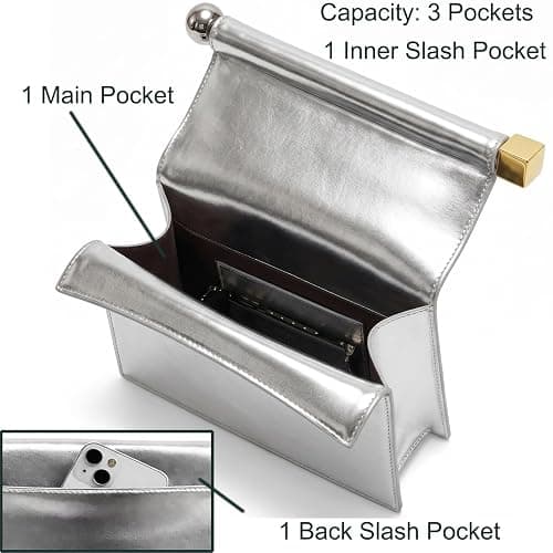 louceko Evening Bag Clutch Purse for Women Formal Wedding Party | Vegan PU leather, designer rolled magnetic closure & metal rod decoration, removable chain for shoulder or crossbody wear thumbnail 5