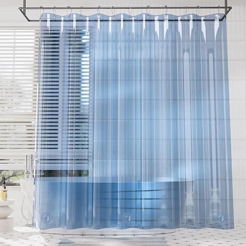 AmazerBath Premium EVA Shower Curtain Clear Blue, Luxury Shower Curtain Blue Jelly-Like Soft, Waterproof Bathroom Curtain with 3 Weighted Stones and 12 Grommets, Recyclable Packaging thumbnail 3