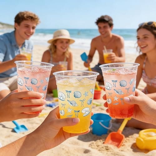 Rngmsi Blue Bow Plastic Cups - 50 Pcs Starfish Seashell Beach Clear Disposable Cups, 12 OZ Summer Ocean Party Decor for Blue Bachelorette Birthday, Mermaid Party Favor Supplies thumbnail 6