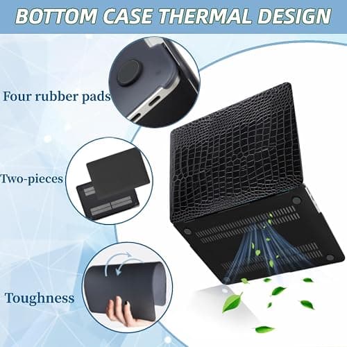 ACJYX Compatible with MacBook Pro 14 inch Case 2021-2025 Release A3401 A3112 A3185 A2918 A2992 M2 A2779 A2442 M1 Pro/Max, Faux Alligator Leather Plastic Hard Cover, Black Crocodile thumbnail 5