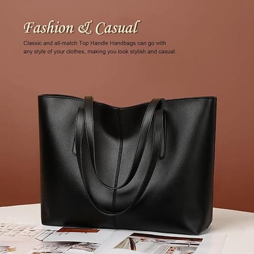 FITDON Tote 🤍Bag with Zip for Women, PU Leather Top Handle Handbags Ladies Shoulder Bag for Work School Travel Shopping thumbnail 6