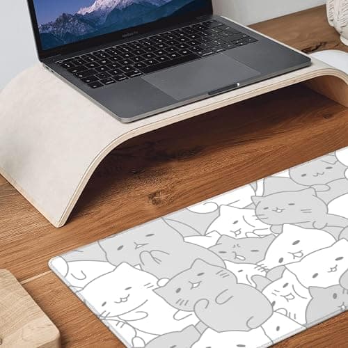 White Kawaii Cats E-Sport Mouse Pad Large Desk Mat Non-Slip Rubber Base Stitched Edge Keyboard Mouse Pad for Office Home E-Sport Computer Laptop, 31.5×11.8 Inches thumbnail 8
