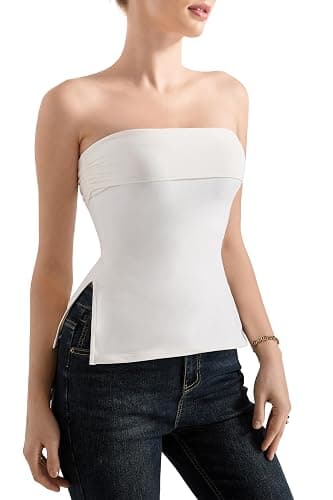 SUUKSESS Women Double Lined Going Out Trendy Tube Tops Side Split Sexy Tank Tops thumbnail 5