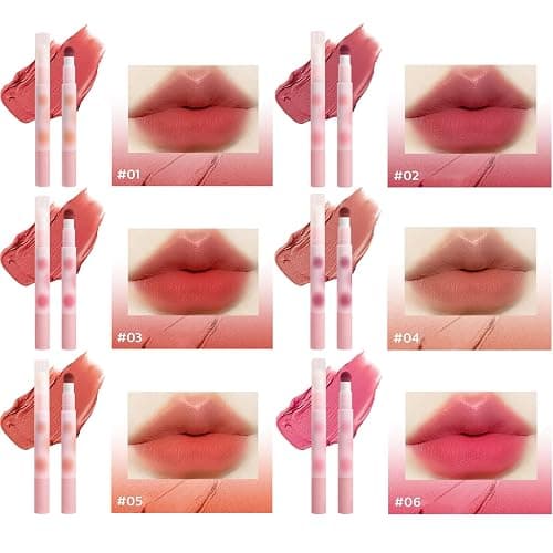 MooGlamor 6 Pcs Red Matte Lip Gloss Stick Set with Delicate Unique Sponge Lip Brush and Smooth Velvet Lipsticks for Women Lip and Blush thumbnail 5