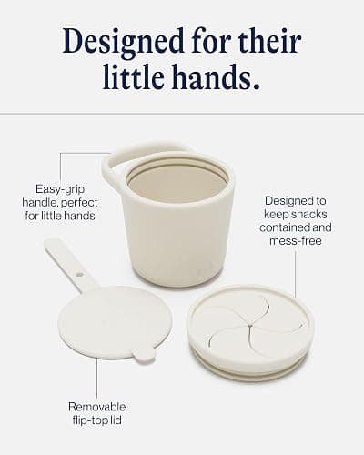 Lalo Snack Cup - Mess-Free Silicone Snack Cups for Toddlers & Babies with Detachable Lid, BPA-Free Baby Snack Containers, Fits Most Stroller & Car Seat Cup Holders, Dishwasher Safe, Oatmeal thumbnail 4