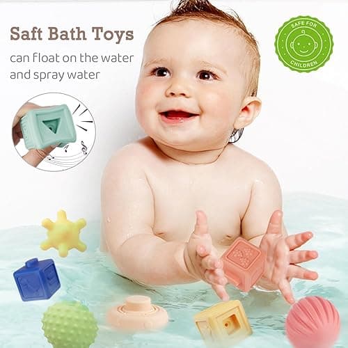 Weilim Montessori Toys Soft Stacking Building Blocks Rings Balls Sets 3 in 1 Baby Toys Bundle for Babies 6-12 Months Sensory for Toddlers 1-3 Teething Bath for Infants Learning Toy - 3 in 1 thumbnail 6